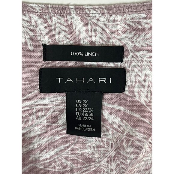 Tahari 100% Linen Shirt Women Size 2X Button Up Long Roll Tab Sleeve Floral - Picture 3 of 8